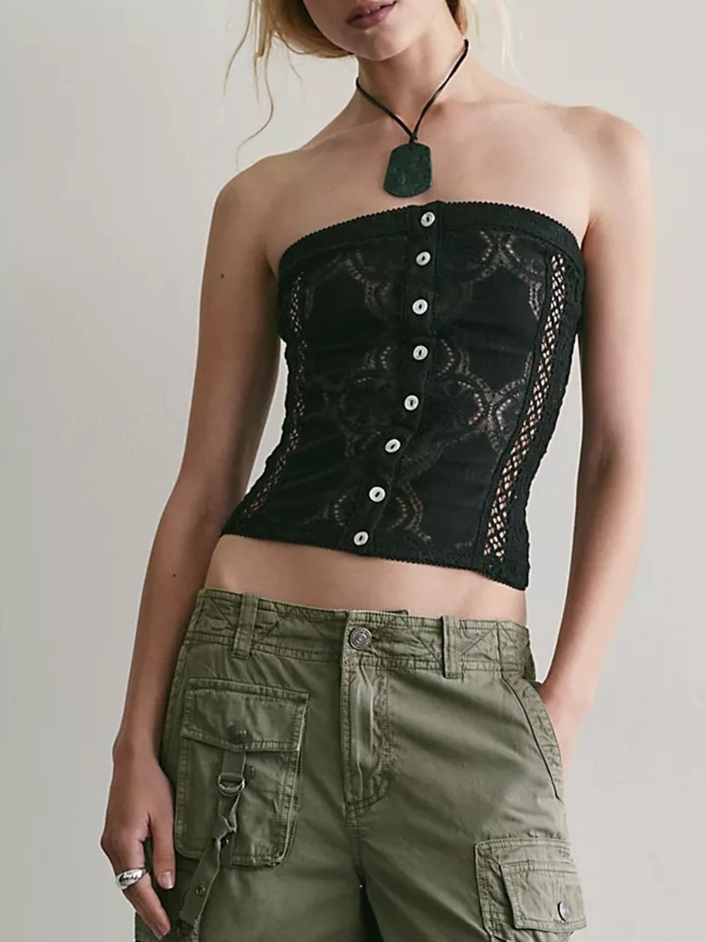Free People NWTs Lace Strapless Button-Front Crop Top XS Sofia Tube Top